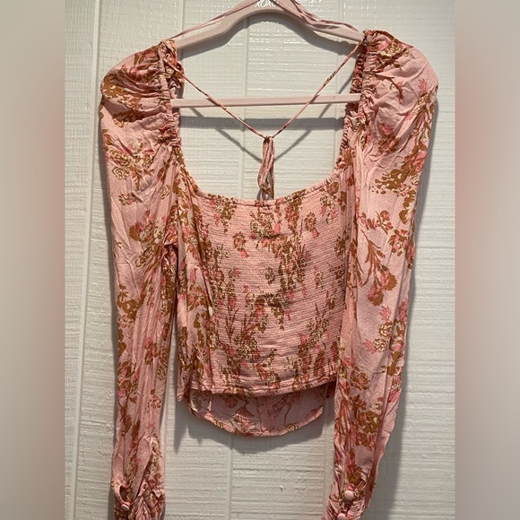 Free People Hilary Pink Long Sleeve Cropped Top-Size M. NWT - Picture 5 of 6